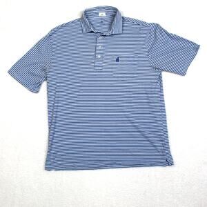 Johnnie O Polo Shirt Mens Medium Blue Stripe Cotton Hangin Out Golf Casual